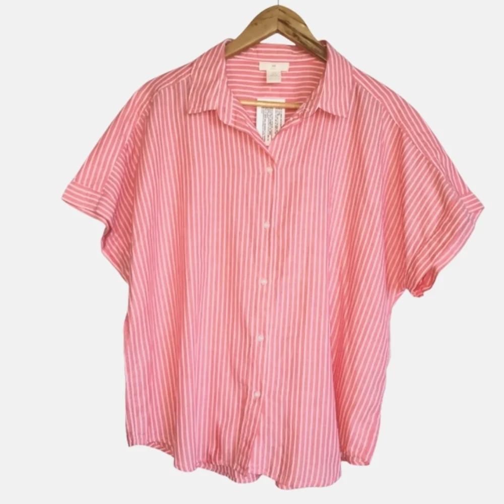 NWT XL H&M 100% Cotton Pink Striped Button Down Casual Shirt - Picture 3 of 6